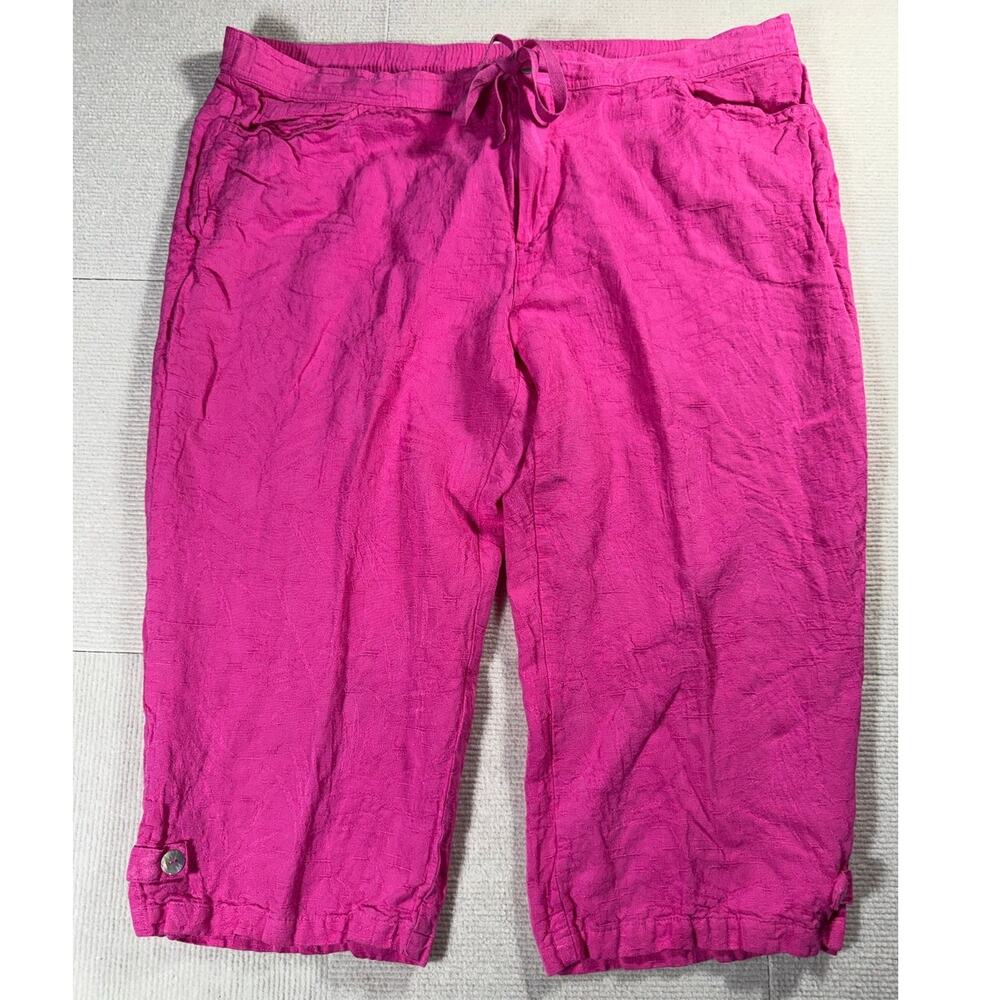 Pink Coastal Capri Pants Womens 1X Linen Rayon Soft Resortwear Vacation Coastal